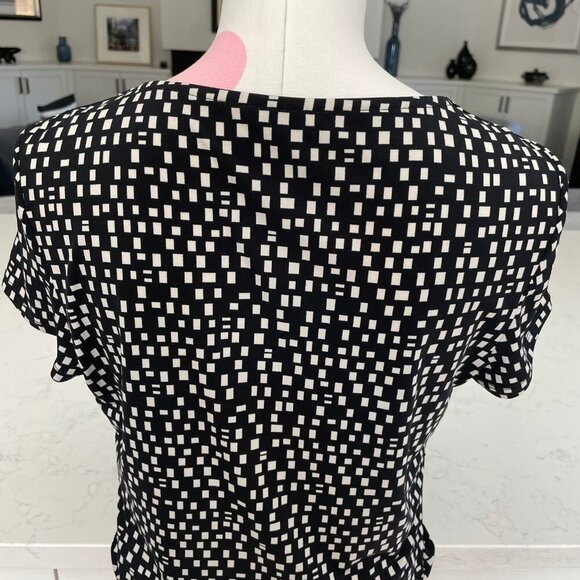 Precis Easycare Cowl Neck SS Geometric Print Polyester Top Black + White Sz S - Picture 5 of 9
